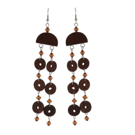 Behave - Lange oorhangers boho stijl hout bruin natuurlijk effect 13 cm