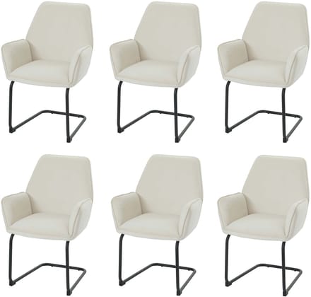 Set van 6 sledestoelen MCW-G67, eetkamerstoel, keukenstoel, stoel, stof/textiel MVG ~ crèmekleurig-beige