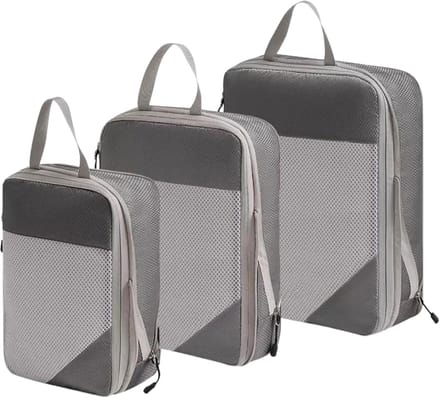 Reis Organizers - Pak Cubes - Ruimte Besparen - Compressie Functionaliteit - 3 Maten Set - Grijs