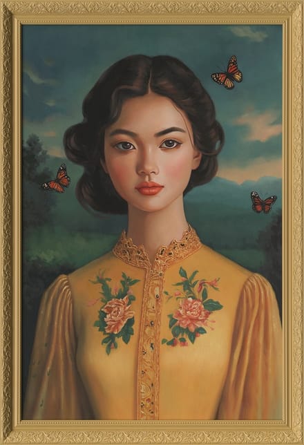Schilderij met lijst portret geel 70x100cm