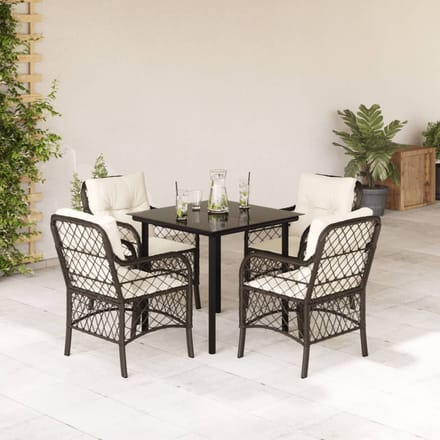 vidaXL - 5-delige - Tuinset - met - kussens - poly - rattan - bruin