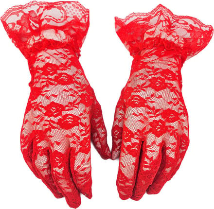 BamBella® - Handschoen Rood kant Kort - dames - Met rushes