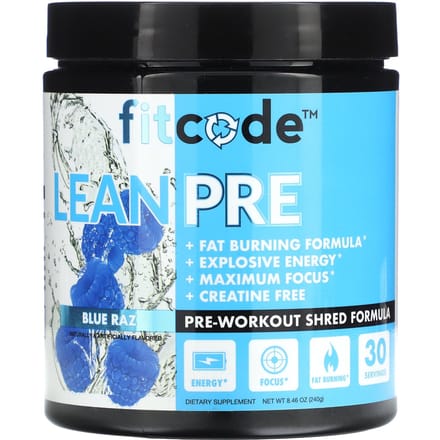 fitcode, LeanPre, Formule Shredded Pré-Entraînement, Framboise Bleue, 8,46 oz (240g)
