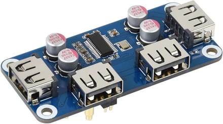 USB Hub HAT - USB Expander - Raspberry Pi Uitbreiding - Pogo Pin Ontwerp - 4 Poorten - Zwart