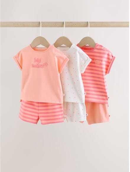 Next - Meisjes - wit gebloemd - Babyset met korte mouwen top en short 6 -delige set - Roze