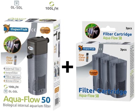 SuperFish AquaFlow Dual Action 50 + AquaFLow Easy Click Cartridge Navulling 3 stuks