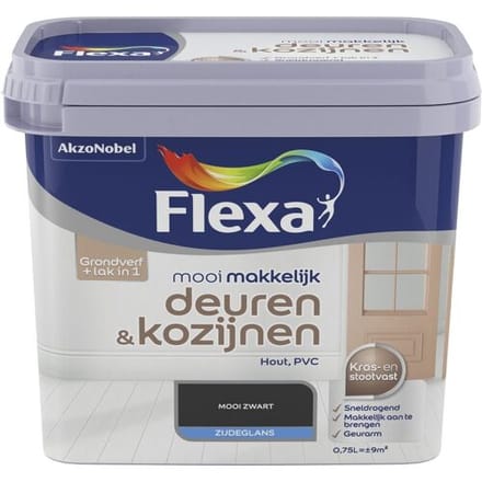 Flexa - Mooi Makkelijk Deuren & Kozijnen Zijdeglans - Zwart - 750 Ml