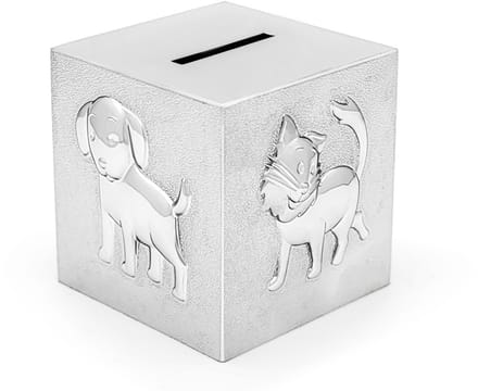 Zilverstad - Spaarpot Kubus Huisdieren zilver kleur