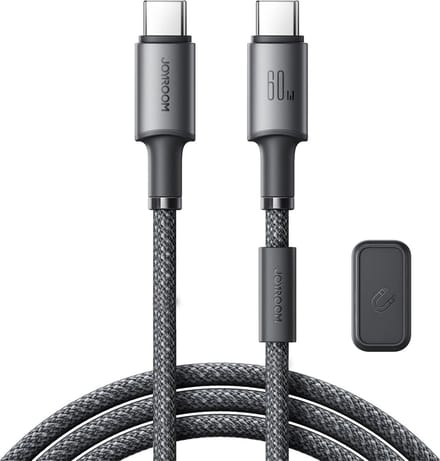 Joyroom - Universele Kabel - USB-C Naar USB-C Kabel - Met Magnetische Organizer - 1.2 Meter - 60W - Grijs