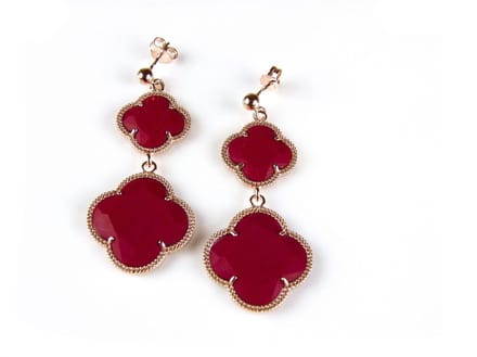 model Double Fiori groot oorringen in zilver roze verguld rode klavers