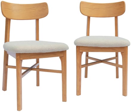 sweeek - Set van 2 vintage stoelen van rubberhout en bouclé - théa