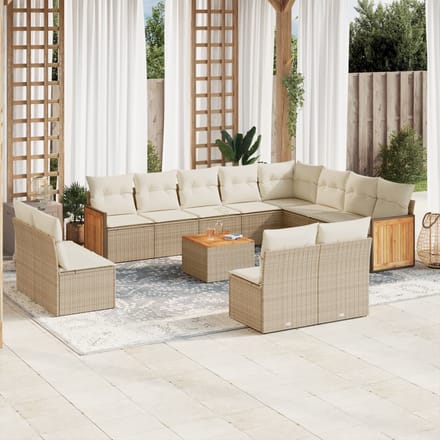 vidaXL - 13-delige - Loungeset - met - kussens - poly - rattan - beige