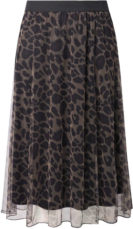 MIAMODA - Dames - Midirok A-lijn mesh met leomotief - Zwart - Maat 46