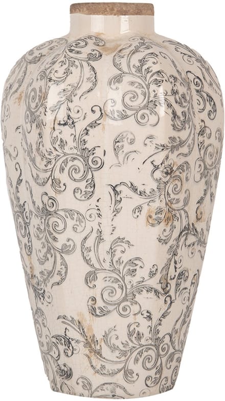 Clayre & Eef Vaas Ø 21x35 cm Beige Grijs Keramiek Bloemen