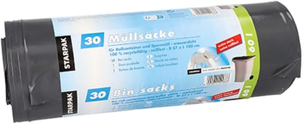 30 Industriezakken, LDPE 60 l 100 cm x 57 cm zwart extra sterk en scheurvast