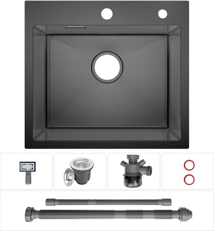 Cecipa max Spoelbak Keuken Zwart - RVS Compacte Gootsteen - Handgemaakt - Geluiddempend - 50x45 cm