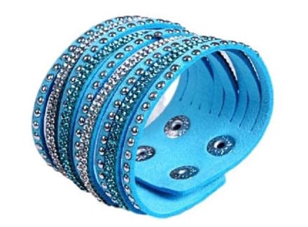 BY-ST6 Kinderarmband blauw/groen kunstleer met glitters voor meisjes!