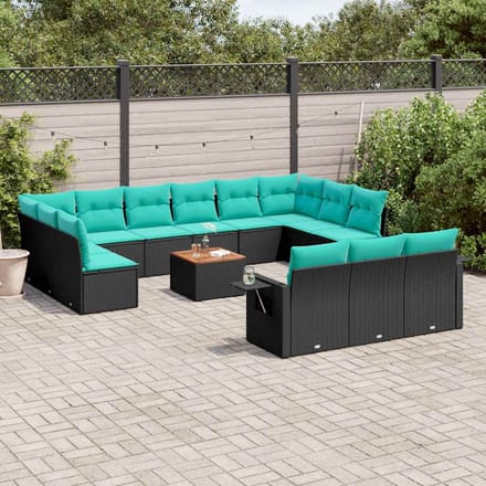 vidaXL - 14-delige - tuinbankset - met - kussens - van - zwart - polyrotan