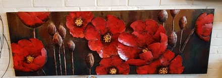 3D art Metaalschilderij - Rode bloemen - handgeschilderd - 150 x 50 cm