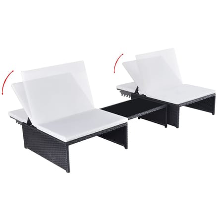 vidaXL - Tuinstoelen - 2 - st - verstelbaar - met - tafel - poly - rattan - zwart