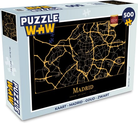 Puzzel Kaart - Madrid - Goud - Zwart - Legpuzzel - Puzzel 500 stukjes