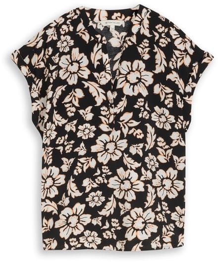 Tom Tailor - Losvallende blouse met V-hals - Maat 40 - black big flower design