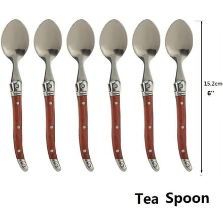 6-10 stuks 6 inch Laguiole Theelepel 8,5 inch Dinerlepels Mini Koffie Dessertlepel set Houten Handvat Eetlepel Roestvrij Bestek gray