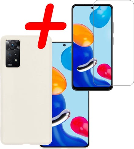 Hoesje Met Screenprotector - Geschikt voor Xiaomi Redmi Note 11s - Sterk & Shockproof - Back Cover - Siliconen Case - Telefoon Hoes - Wit