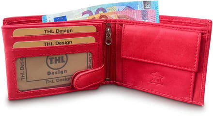 THL Design - Portemonnee Heren / Dames - Billfold - Echt Leer Rood