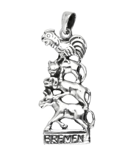 Zilveren Bremer Stadsmuzikanten groot ketting hanger