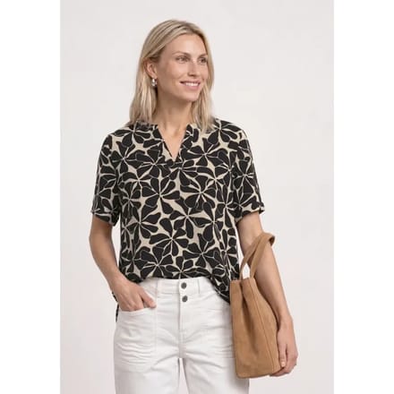 Blouse shirt met gespleten hals en print