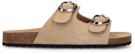 Sacha - Dames - Beige suède slippers - Maat 37