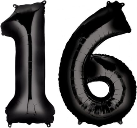 Ballon Cijfer 16 Jaar Zwart 36Cm Verjaardag Feestversiering Met Rietje