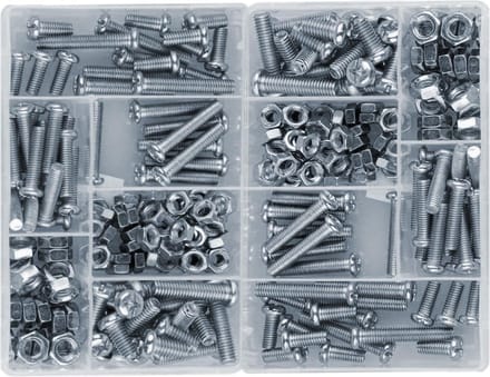 Set van 250 stuks bouten en moeren in 2 doosjes
