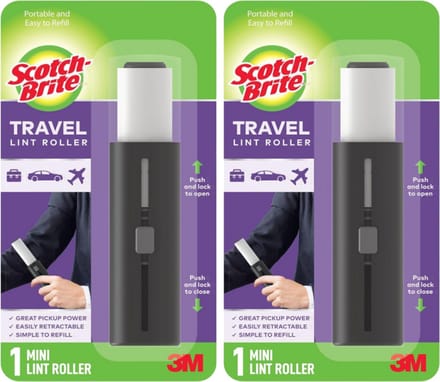 Scotch-Brite Uitschuifbare Pluizenrollers 2-Pack – Compacte Reisformaat Lint Roller voor Dierenhaar, Kleding, Meubels & Auto – 30 Kleefvellen per Roller
