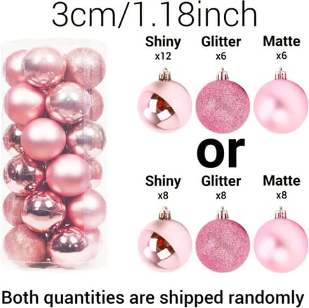 Livano Kerstballen - Kerstversiering - Plastic - Roze - 3 cm - 24 stuks