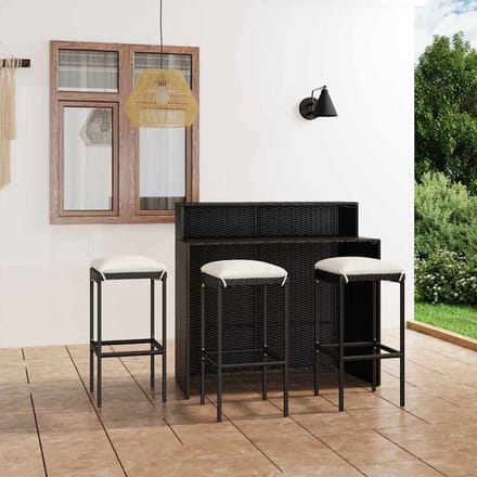 vidaXL - 4-delige - Tuinbarset - met - kussens - zwart