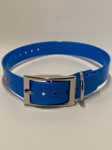 Halsband BioThane GOLD Transparant - (licht)BLAUW - 450mmX19mm - dubbele gesp