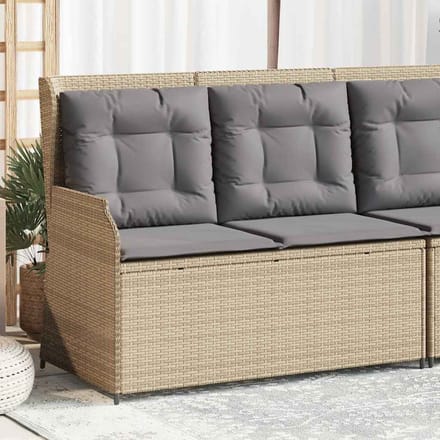 vidaXL Tuinbankje verstelbaar met kussens poly rattan beige