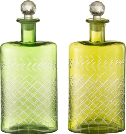 J-Line karaf Bladeren - glas - groen - extra large - 2 stuks