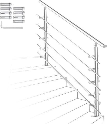 Trapleuning Roestvrij Staal - Leuning trap Balustrade - Veilig Traplopen - Verstelbare Hoek - 180 cm - Geborsteld