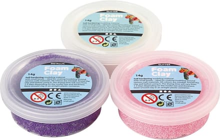 Foam Clay®, 3x14 gr, wit, paars, roze