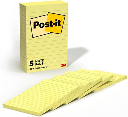 Grote Zelfklevende Post-its (10,2 x 15,2 cm), 5 Blokken Canariegeel - Herpositioneerbaar en Recyclebaar
