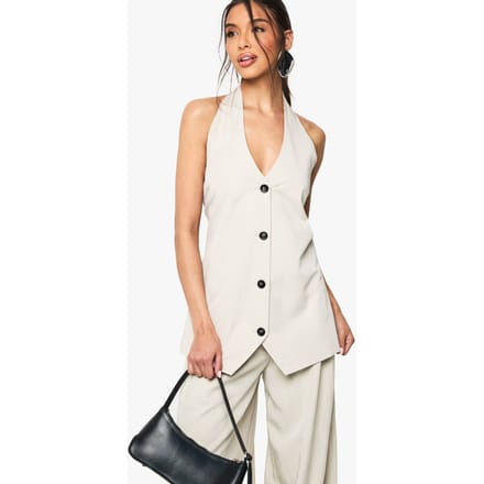 boohoo Dames Halternek Longline Getailleerd Vest | Steen | Maat: 40
