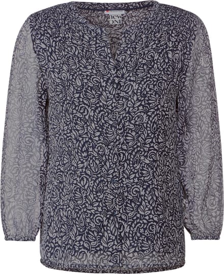Street One Printed chiffonblouse with smok detail - Dames Blouse - deep blue - Maat 40