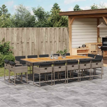 vidaXL - 15-delige - Tuinset - met - kussens - poly - rattan - grijs