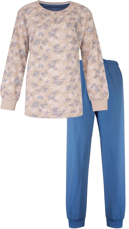 Tenderness Dames Pyjama - Lange Mouwen - Top met Allover Print - Beige - Maat S
