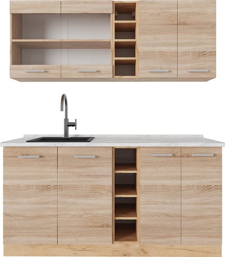 Vicco R-Line Eenpersoonskeuken – 160 cm, WB Marmer Sonoma/Goudkraft eik