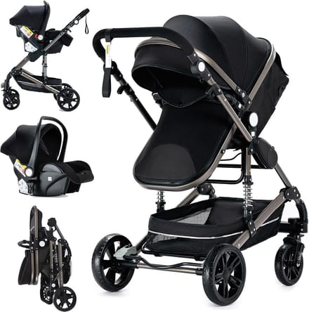 3-in-1 Combi Kinderwagen Set: Opvouwbaar Reiswieg en Autostoel Compatibel