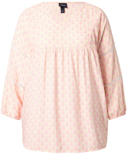 Ulla Popken - Dames - Blouse cactus A-lijn 3/4-mouw kant - Lichtchampagne - Maat 50+